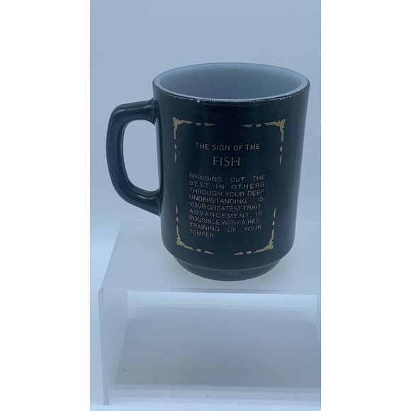 ANCHOR HOCKING Fire King Pisces Mug Angel Fish Zodiac Coffee Cup February March - Picture 4 of 4